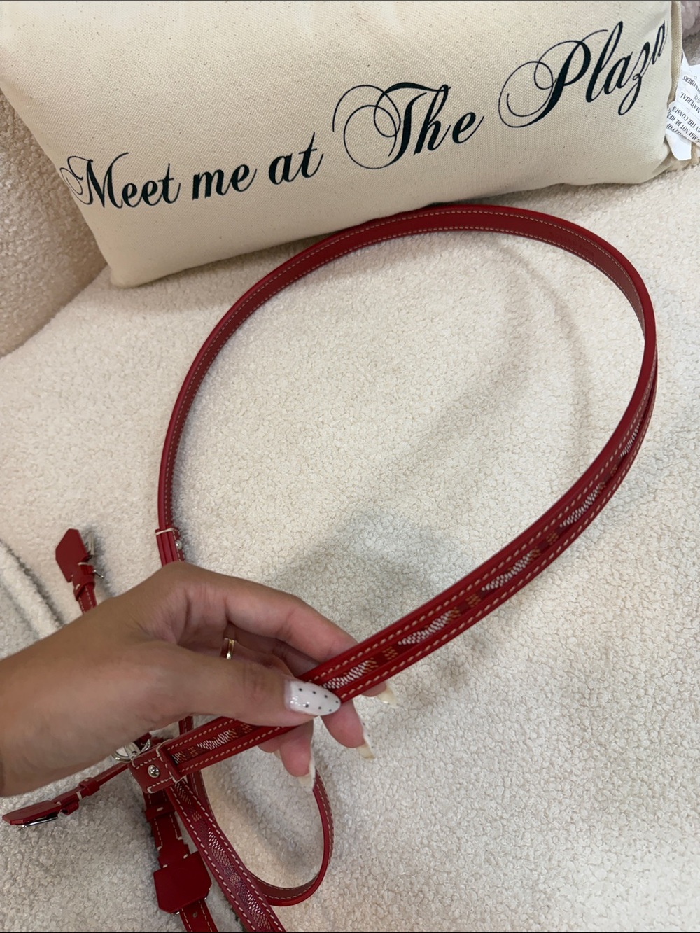 Goyard Red Leather Strap with White Stitching